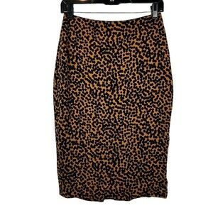 DVF DIANE VON FURSTENBURG size 2 Cheetah Print Satin Midi Skirt brown black